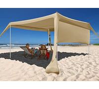 easierhike Parasole da spiaggia con parasole laterale antivento, protezione solare UPF50+, portatile, per la famiglia, 3,5 x 3,5 m, 4 pali pop-up per esterni, per spiaggia, cortile e picnic