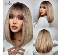 EASIHAIR Parrucche Bob corte e diritte con Bang Capelli sintetici naturali marrone dorato per le donne Parrucche in fibra resistente al calore per cosplay quotidiano Wig-LC1002-1
