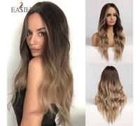 EASIHAIR Parrucche lunghe a onda del corpo Ombre Nero Marrone Biondo Parrucca sintetica Cosplay Parte centrale Parrucca naturale resistente al calore per le donne Wigs-lc179-11