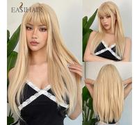 EASIHAIR Parrucche sintetiche lunghe diritte bionde dorate con frangia Parrucca per capelli Lolita beige per le donne Fibra resistente al calore per feste quotidiane Wig-LC257-1