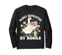 Easily Distracted by Books Bookworm Quote Maglia a Manica