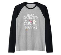 Easily Distracted By Cats And Books Cute Reader Maglia con Maniche Raglan