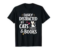 Easily Distracted By Cats And Books Cute Reader Maglietta
