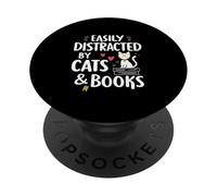 Easily Distracted By Cats And Books Cute Reader PopSockets PopGrip Adesivo