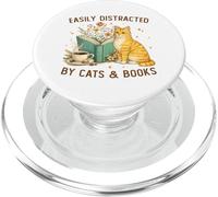 Easily Distracted by Cats And Books Library Librarian Cat PopSockets PopGrip per MagSafe
