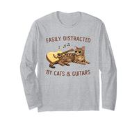 Easily Distracted By Cats And Guitars Tabby Cat Guitarist Maglia a Manica