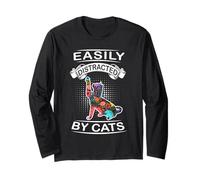Easily Distracted By Cats Funny Kitten Cat Loves Maglia a Manica