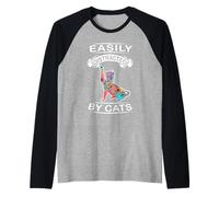 Easily Distracted By Cats Funny Kitten Cat Loves Maglia con Maniche Raglan