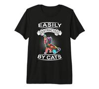 Easily Distracted By Cats Funny Kitten Cat Loves Maglietta Premium