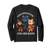 Easily Distracted by Cats & Side Quests Role-Playing Fantasy Maglia a Manica