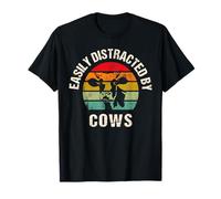 Easily Distracted By Cows Funny Farmer Meme Cow Cattle Lover Maglietta