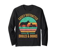 Easily Distracted By Dholes & Books Retro Wild Dogs Lover Maglia a Manica