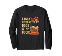Easily Distracted By Dogs And Books Retro Reader Maglia a Manica
