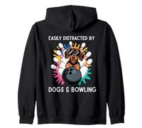 Easily Distracted By Dogs And Bowling - Funny Bowler Animal Felpa con Cappuccio