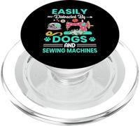 Easily Distracted by Dogs and Sewing Machines Quilting Lover PopSockets PopGrip per MagSafe