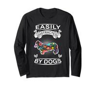 Easily Distracted By Dogs Long Haired Dachshund Dog Love Maglia a Manica