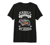 Easily Distracted By Dogs Long Haired Dachshund Dog Love Maglietta Premium