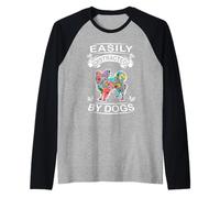 Easily Distracted By Dogs Papillon Funny Dog Lover Maglia con Maniche Raglan