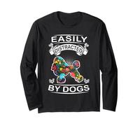 Easily Distracted By Dogs Poodle Funny Dog Lover Maglia a Manica