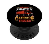 Easily Distracted By Garbage Trucks Fun Truck Driver Trucker PopSockets PopGrip Adesivo