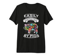 Easily Distracted By Pigs Funny Animal Pig Loves Maglietta Premium