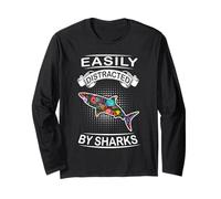 Easily Distracted By Sharks Funny Fish Shark Loves Maglia a Manica