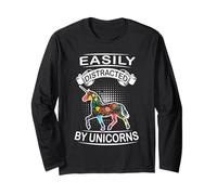 Easily Distracted By Unicorns Funny Animal Unicorn Loves Maglia a Manica
