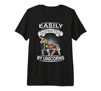 Easily Distracted By Unicorns Funny Animal Unicorn Loves Maglietta Premium