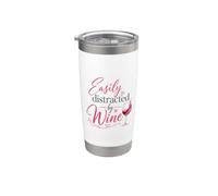 Easily Distracted By Wine Funny Wine Lover Drinking Bicchiere termico in acciaio inox doppia parete