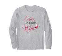 Easily Distracted By Wine Funny Wine Lover Drinking Maglia a Manica