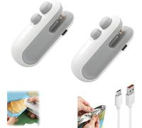 Easilyous Vacuum Sealer, Ampltulastd Bag Sealer, Mini Sealers Small, USB-C Rechargeable Mini Sealers Household Hand Pressure Bag Cutter Portable Snack Plastic Bags Heat Sealing Machine (White 2Pcs)