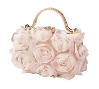 Easnea Pochette da donna con fiori da sera in raso con motivo floreale, piccola borsa per banchetto, borsa con fiore 3D con tracolla staccabile per matrimoni, feste, balli, Beige, 20x5x12cm