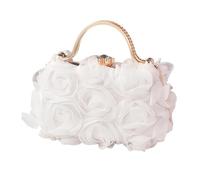 Easnea Pochette da donna con fiori da sera in raso con motivo floreale, piccola borsa per banchetto, borsa con fiore 3D con tracolla staccabile per matrimoni, feste, balli, bianco, 20x5x12cm