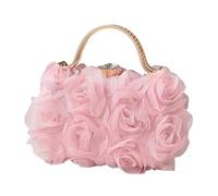 Easnea Pochette da donna con fiori da sera in raso con motivo floreale, piccola borsa per banchetto, borsa con fiore 3D con tracolla staccabile per matrimoni, feste, balli, rosa, 20x5x12cm