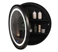 Easnuroz 50/60/70cm Bagno Armadio Specchio con Luci Armadietto di Medicina Rotondo con Luci Specchio di Vanità con Funzione di Stoccaggio per La Casa Cucina(Black,50 * 50cm)