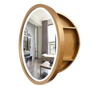Easnuroz 50/60/70cm Bagno Armadio Specchio con Luci Armadietto di Medicina Rotondo con Luci Specchio di Vanità con Funzione di Stoccaggio per La Casa Cucina(Gold,70 * 70cm)