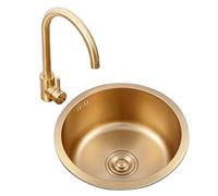 Easnuroz Lavello Da Cucina A Una Vasca, Lavello Rotondo Dorato Con Rubinetto, Lavello Da Bar Profondo Con Accessori, Lavello Piccolo Per Camper Da Incasso Sopra Il Bancone, Per Cucina, Bar, Campeggio(