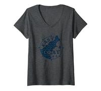 East Coast Nautical Compass Design per Gli Amanti della Spiaggia Maglietta con Collo a V, Donna, Grigio Scuro, L