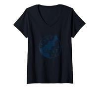 East Coast Nautical Compass Design per Gli Amanti della Spiaggia Maglietta con Collo a V, Donna, Nero, M