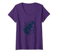 East Coast Nautical Compass Design per Gli Amanti della Spiaggia Maglietta con Collo a V, Donna, Viola, M