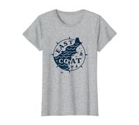 East Coast Nautical Compass Design per Gli Amanti della Spiaggia Maglietta, Donna, Grigio Melange, L
