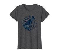 East Coast Nautical Compass Design per Gli Amanti della Spiaggia Maglietta, Donna, Grigio Scuro, M