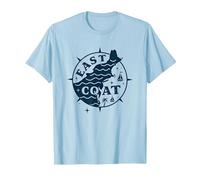 East Coast Nautical Compass Design per Gli Amanti della Spiaggia Maglietta, Uomo, Celeste, L