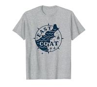 East Coast Nautical Compass Design per Gli Amanti della Spiaggia Maglietta, Uomo, Grigio Melange, M