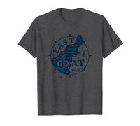 East Coast Nautical Compass Design per Gli Amanti della Spiaggia Maglietta, Uomo, Grigio Scuro, L