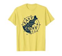 East Coast Nautical Compass Design per Gli Amanti della Spiaggia Maglietta, Uomo, Limone, L