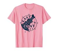 East Coast Nautical Compass Design per Gli Amanti della Spiaggia Maglietta, Uomo, Rosa, S