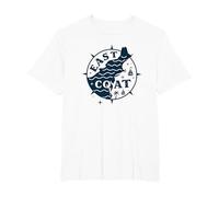 East Coast Nautical Compass Design per Gli Amanti della Spiaggia Maglietta, Uomo Taglie Grandi, Bianco, 5X Tall