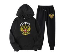 East-hai-buy Russia Eagle Badge Stampa Abbigliamento Sportivo Tuta Set Uomo e Donna Felpa con Cappuccio Casual e Pantaloni da Jogging 2 Pezzi Set Pullover Felpa color4,M