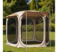 East Oak Tenda a baldacchino pop-up con rete, 30,5 x 3,5 m, con 4 ombrelloni, baldacchino istantaneo con borsa per il trasporto, gazebo per campeggio, patio e spiaggia, beige